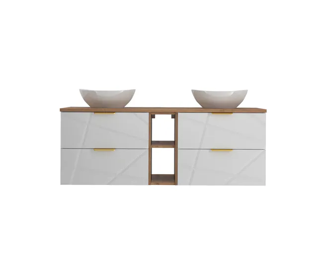 Mueble lavabo individual 140cm 2 compartimientos Aurora Blanco y Madera