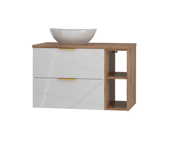 Mueble lavabo individual 80cm 2 compartimientos Aurora Blanco y Madera