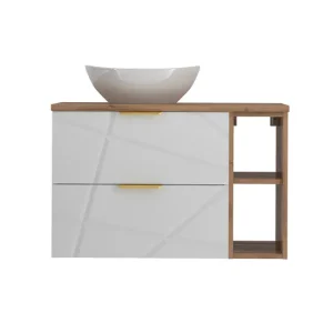 Mueble lavabo individual 80cm 2 compartimientos Aurora Blanco y Madera