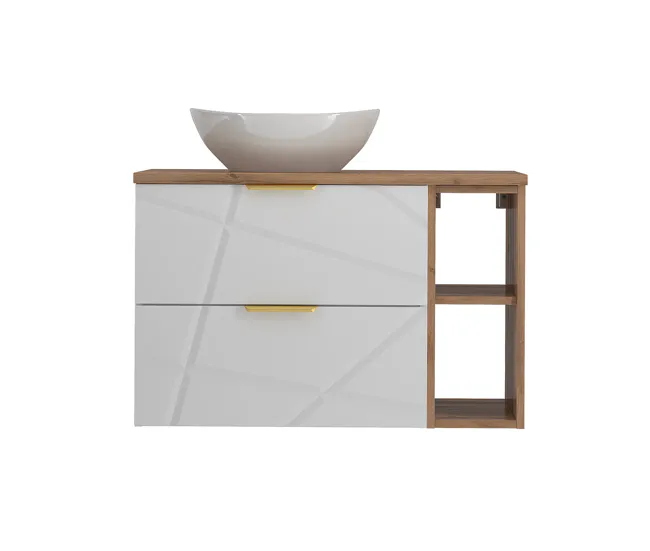 Mueble lavabo individual 80cm 2 compartimientos Aurora Blanco y Madera