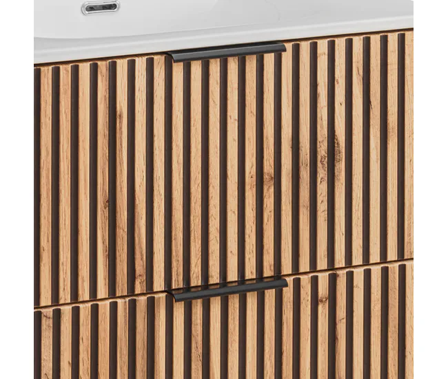 Mueble lavabo individual encastrado 80cm Gaia Madera y Negro con Compartimentos