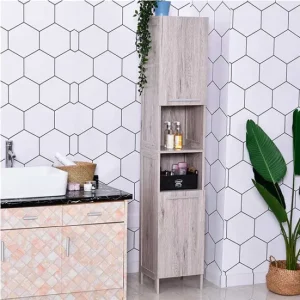 Organizador de Toallas kleankin Mueble Auxiliar Armario Extenso para Baño Gran Almacenamiento con Zonas Abiertas y Cerrada...