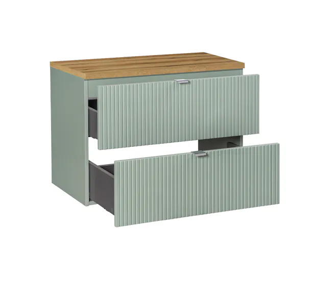 Organizador de Toallas Mueble bajo lavabo 80cm 2 cajones encimera Jade Verde y Madera