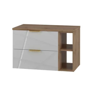 Organizador de Toallas Mueble bajo lavabo 80cm 2 compartimientos encimera Aurora Blanco y Madera