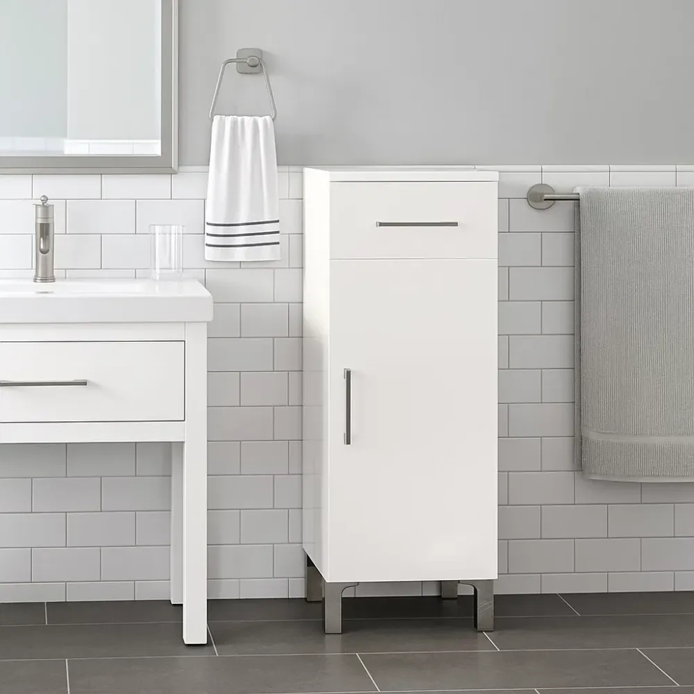 Organizador de Toallas Mueble de baño individual con una puerta y cajón modelo Beach blanco deslumbrante