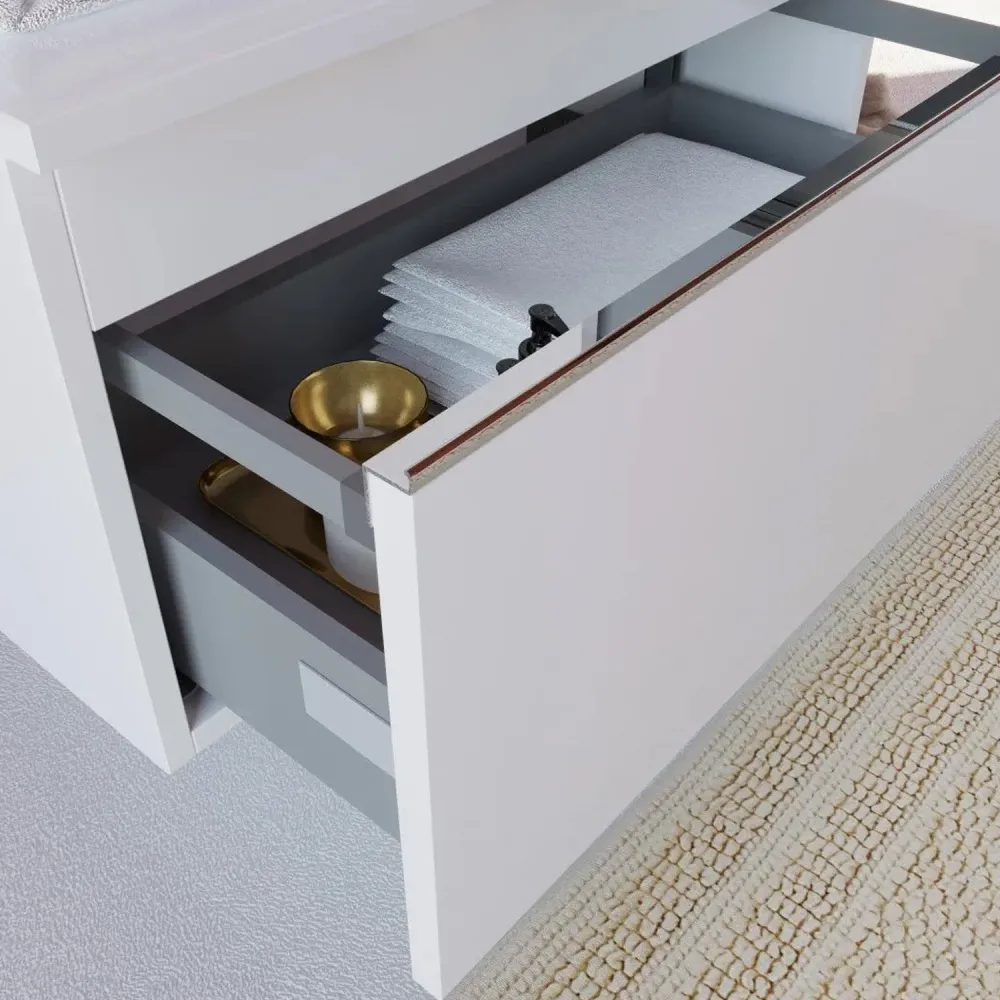 Organizador de Toallas Mueble de baño suspendido con dos cajones y lavabo, espejo con pantalla de 80 cm color blanco mate...