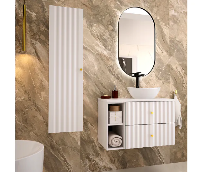 Organizador de Toallas Mueble lavabo individual 80cm 2 compartimientos Izae Blanco