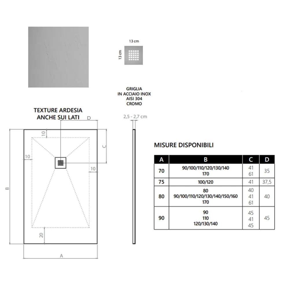 Piatto doccia mineralmarmo modello Estasi 70x140 cm bianco