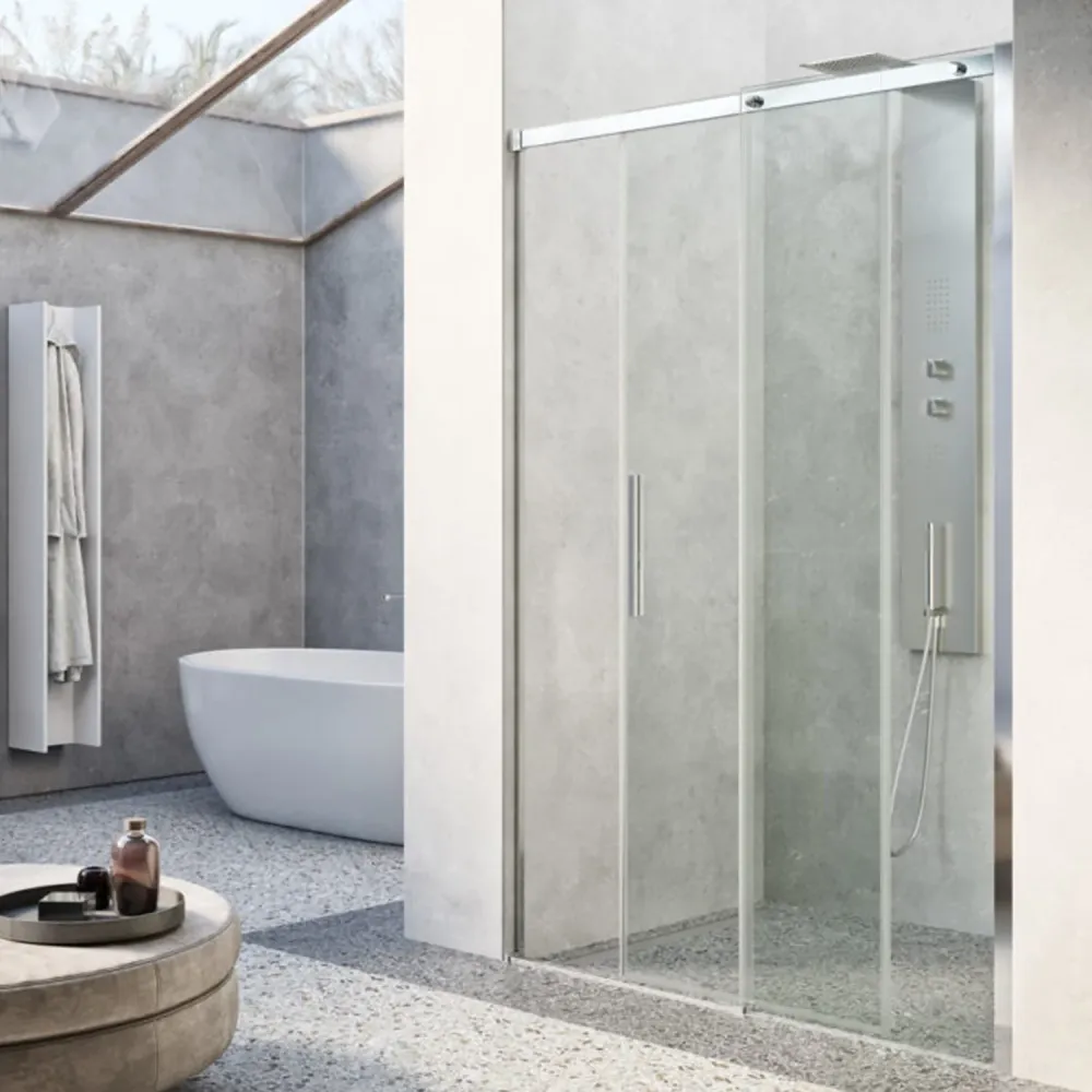 Porta doccia ad apertura scorrevole reversibile cm 170x200h modello Diomede cristallo temperato mm 8