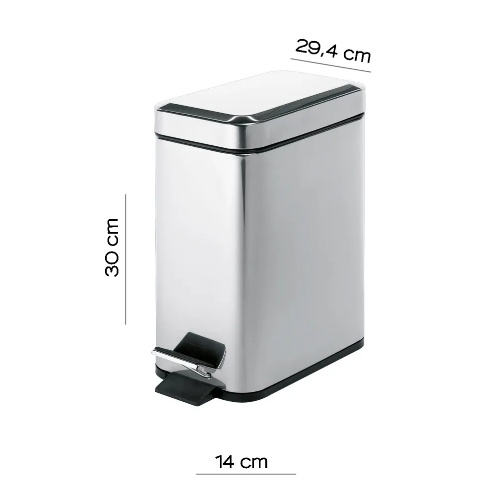 Portarifiuti rettangolare Gedy Argenta 5 lt. acciaio inox cm 14x29,4x30