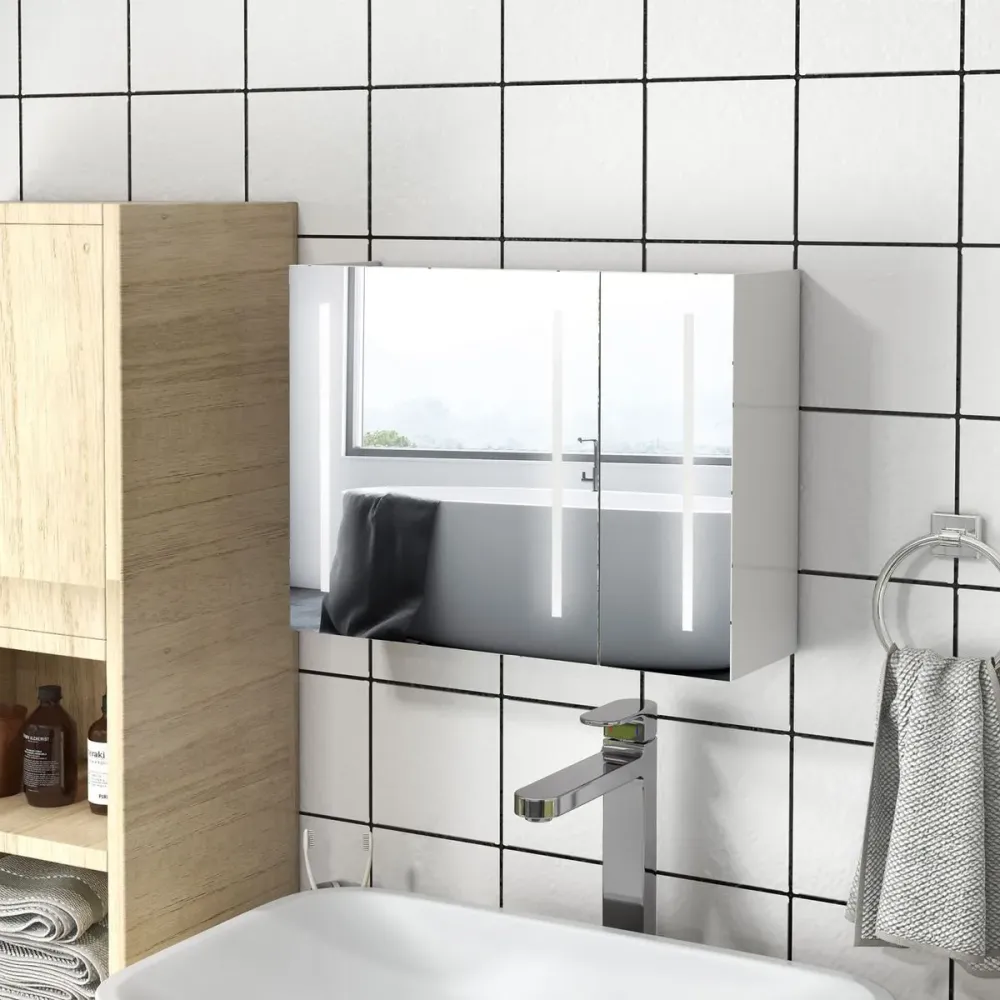 Premium de Madera Maciza Armario con espejo Aldeia Kleankin 3 puertas con estantes blanco brillo 70x90x15 cm