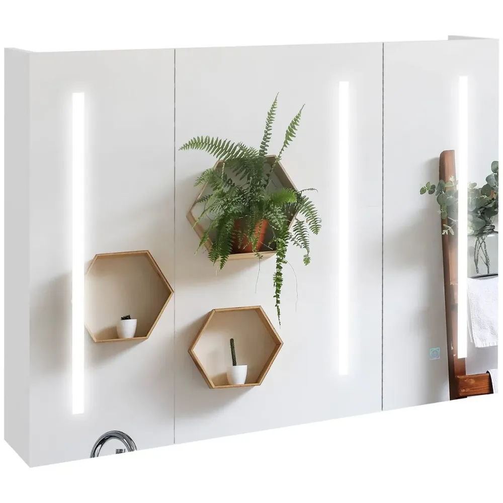 Premium de Madera Maciza Armario con espejo Aldeia Kleankin 3 puertas con estantes blanco brillo 70x90x15 cm
