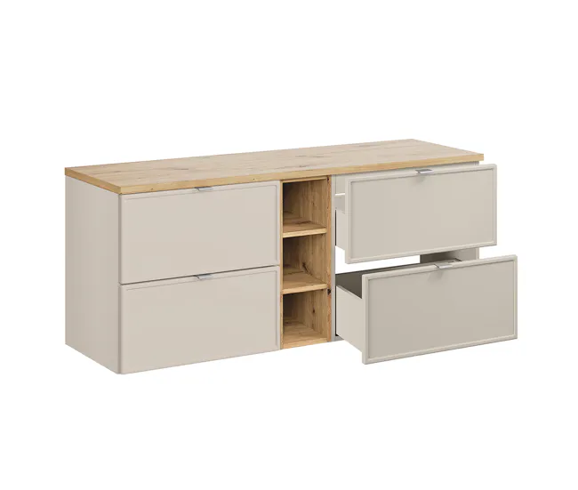 Premium de Madera Maciza Mueble bajo lavabo 140cm 3 compartimientos Alba Cachemira