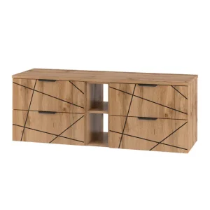 Premium de Madera Maciza Mueble bajo lavabo 140cm 2 compartimientos encimera Teren Madera