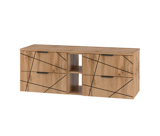 Premium de Madera Maciza Mueble bajo lavabo 140cm 2 compartimientos encimera Teren Madera