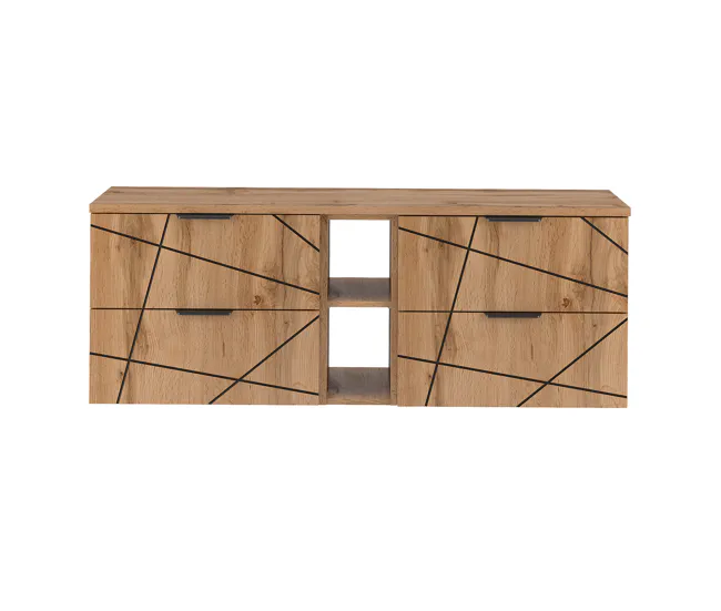 Premium de Madera Maciza Mueble bajo lavabo 140cm 2 compartimientos encimera Teren Madera