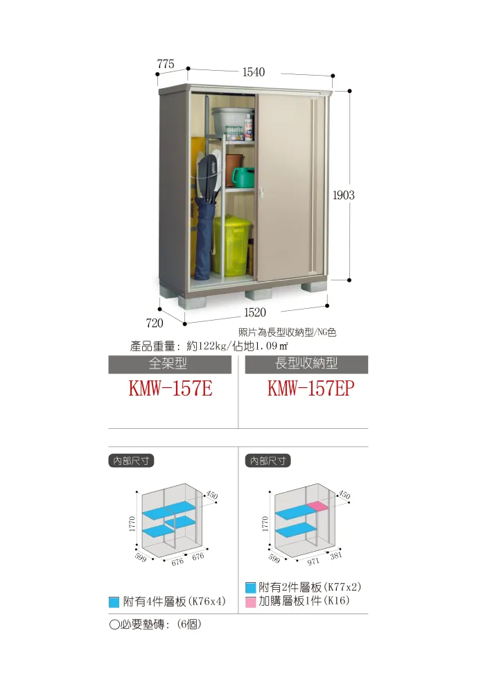*Pre-order* Inaba Outdoor Storage Cabinets KMW-157E (W1540xD775xH1903mm) 2.271m3