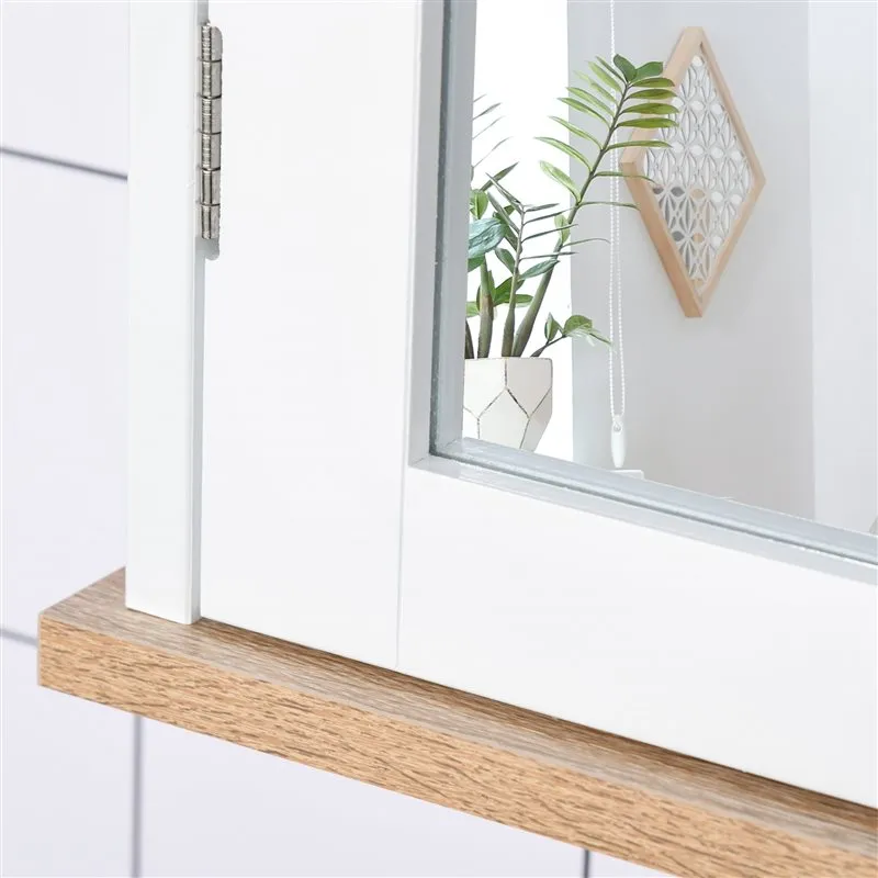 Repisa Flotante Armario de baño colgante Kleankin 2 puertas con espejo blanco/natural 46x56x14 cm