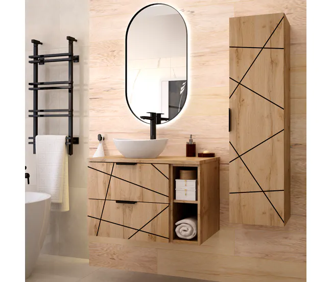 Repisa Flotante Mueble bajo lavabo 80cm 2 compartimientos encimera Teren Madera