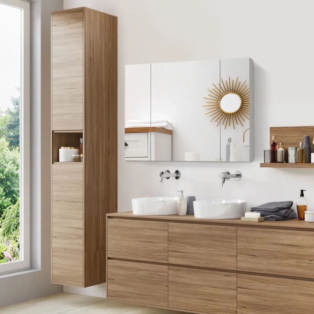Resistente la Humedad Armario de baño Chakra Kleankin con luz LED blanco 75x90x15 cm