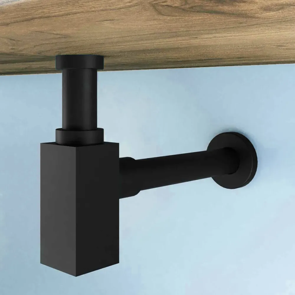 Sifone di scarico universale design quadro per lavabo ottone nero opaco