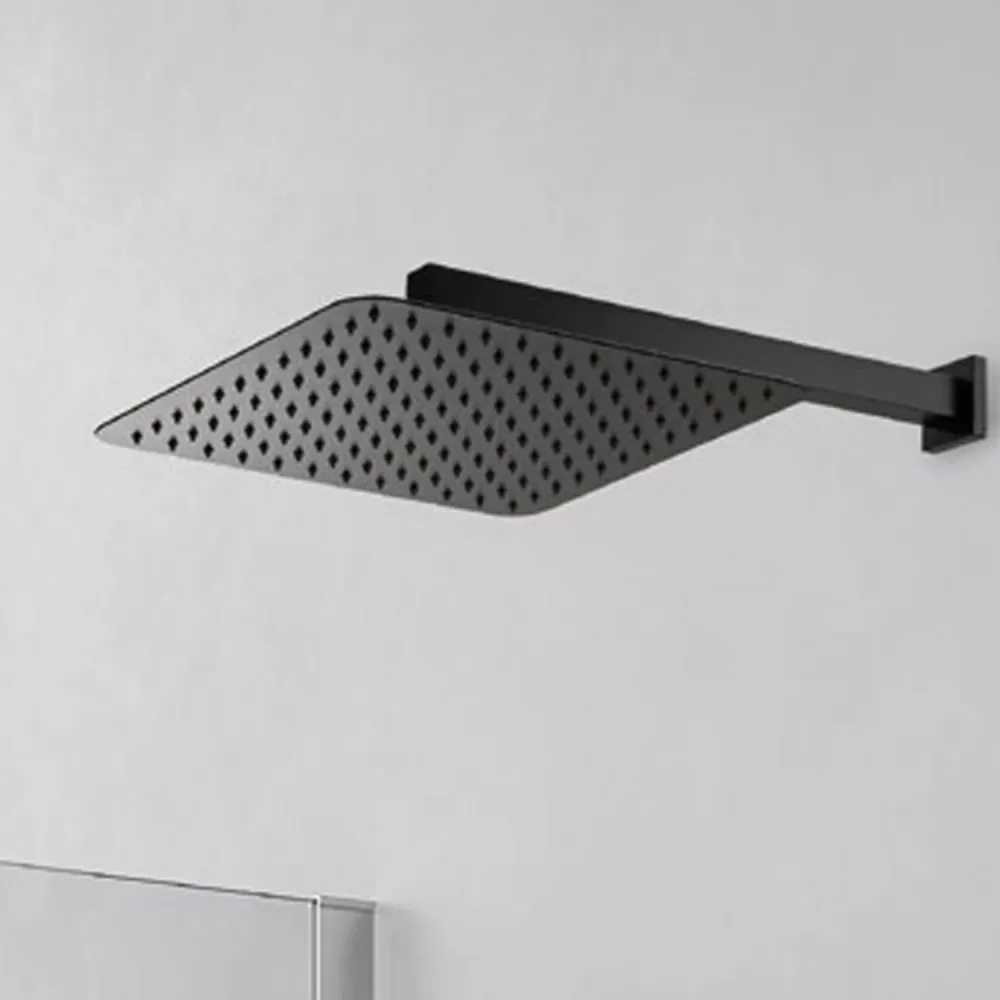Soffione doccia quadro ultrasottile acciaio cm 20x20 con braccio 40 cm ottone Nero Opaco