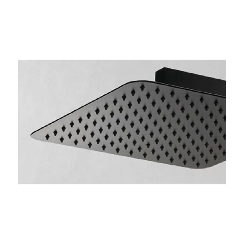 Soffione doccia quadro ultrasottile acciaio cm 20x20 con braccio 40 cm ottone Nero Opaco