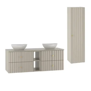 Tocador con Espejo Conjunto de muebles con doble lavabo 140cm 2 compartimientos y columna Izae Cachemira