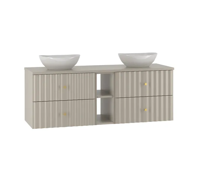 Tocador con Espejo Conjunto de muebles con doble lavabo 140cm 2 compartimientos y columna Izae Cachemira
