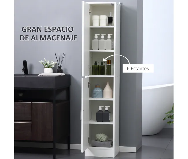 Tocador con Espejo kleankin Armario para Baño Largo Mueble Columna de Baño con Espejo 2 Puertas y Estantes Interiores Ajus...
