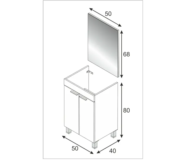 Tocador con Espejo Mueble bajo lavabo Dkolaro, Mueble de baño, Armario de 2 puertas con espejo, lavabo no incluido, 50x40h...