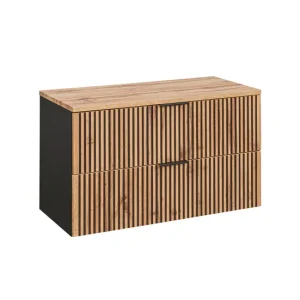 Tocador con Espejo Mueble bajo lavabo 100cm encimera Gaia Madera y Negro