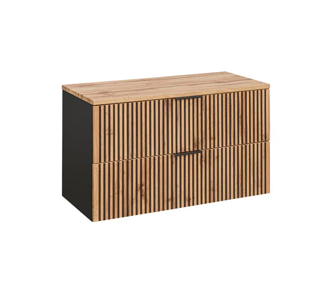 Tocador con Espejo Mueble bajo lavabo 100cm encimera Gaia Madera y Negro