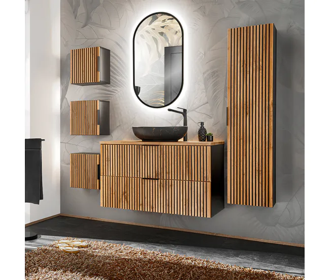 Tocador con Espejo Mueble bajo lavabo 100cm encimera Gaia Madera y Negro