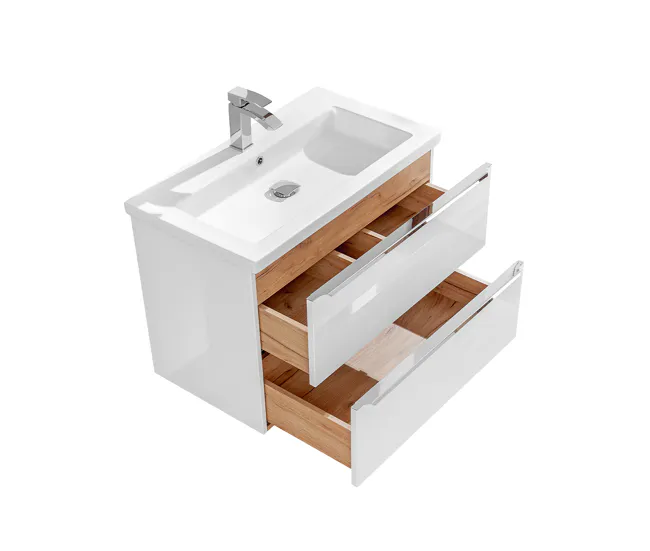 Tocador con Espejo Mueble lavabo individual encastrado 80cm April Madera