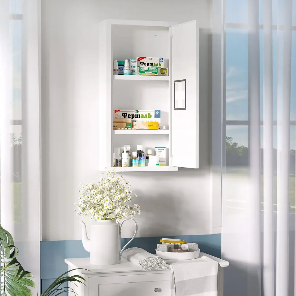 Botiquín Kleankin 3 compartimentos con puerta magnética blanco 60x30x12 cm para Ahorrar Espacio