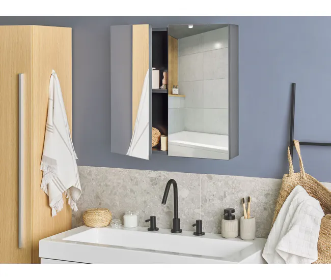 Mueble de baño LED negro con espejo 60 x 60 cm NAVARRA con Garantí de 2 ños
