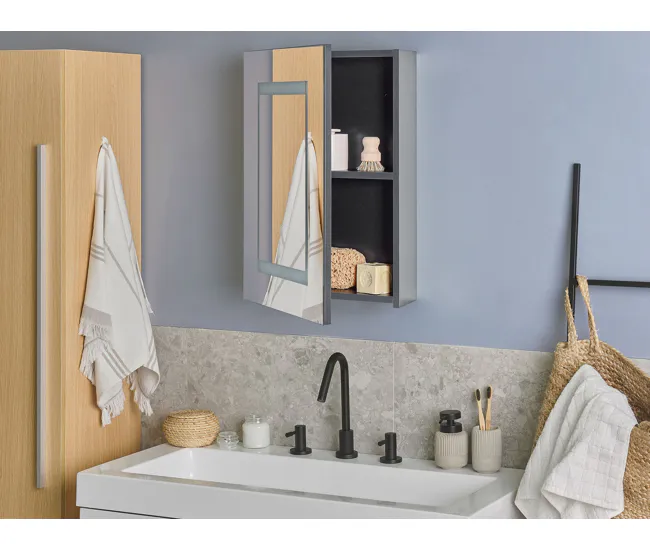Mueble de baño LED negro con espejo 40 x 60 cm MALASPINA Set de 4 Piezas