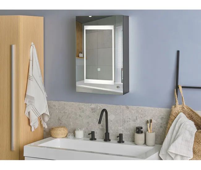 Mueble de baño LED negro con espejo 40 x 60 cm MALASPINA Set de 4 Piezas