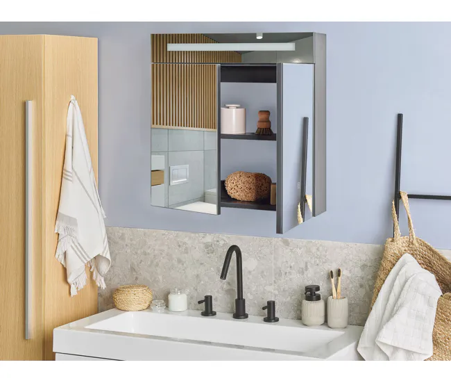 Portarrollos de Toilet Mueble de baño LED negro con espejo 60 x 60 cm JARAMILLO