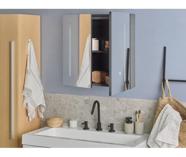 Portarrollos de Toilet Mueble de baño LED negro con espejo 60 x 60 cm CHABUNCO