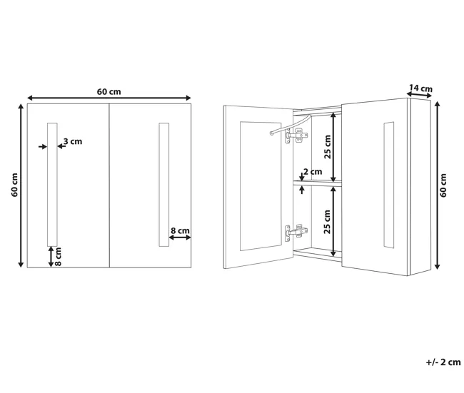 Portarrollos de Toilet Mueble de baño LED negro con espejo 60 x 60 cm CHABUNCO