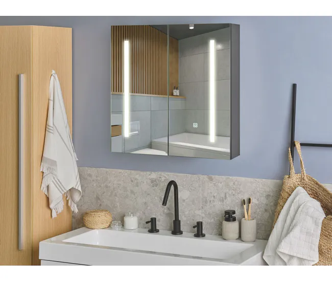 Portarrollos de Toilet Mueble de baño LED negro con espejo 60 x 60 cm CHABUNCO