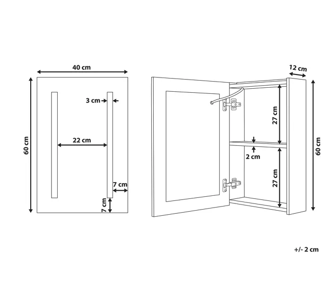 Resistente al Agua Mueble de baño LED negro con espejo 40 x 60 cm CAMERON