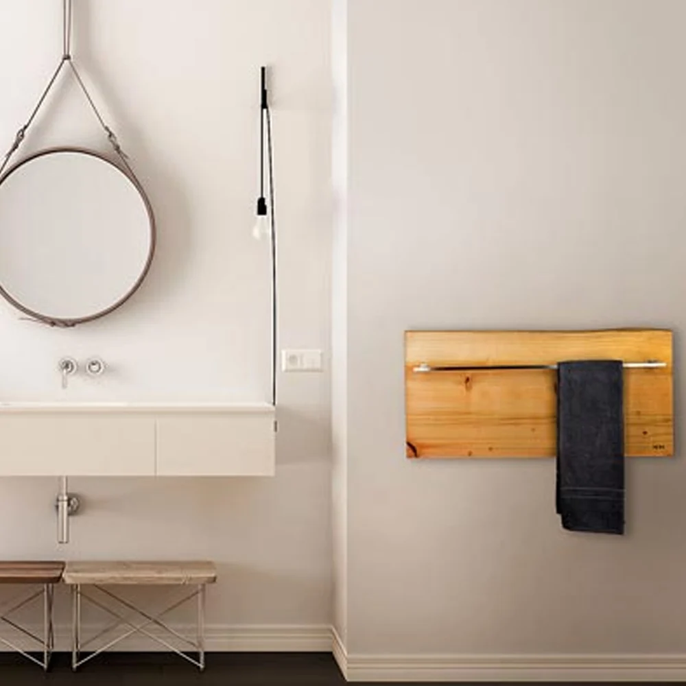 Calentador de toallas eléctrico modelo Xilo horizontal 500 Watt serie madera con porta toallas cm 80x8x40h Hom Acogedor pa...
