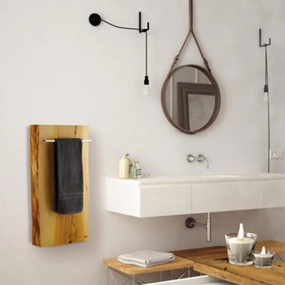 Canasta de Baño Calentador de toallas eléctrico modelo Xilo Vertical 200 Watt serie madera con porta toallas cm 40x8x80h H...