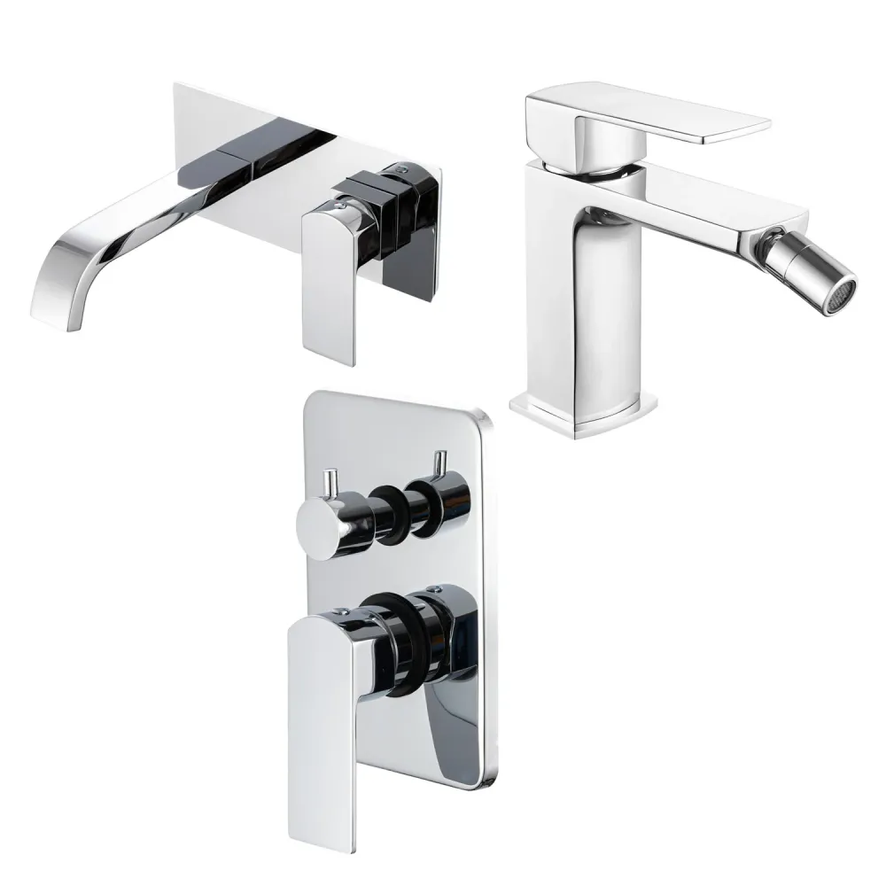 Canasta de Baño Composizione di miscelatori per lavabo incasso, bidet e doccia 2 vie serie Fire ottone cromato