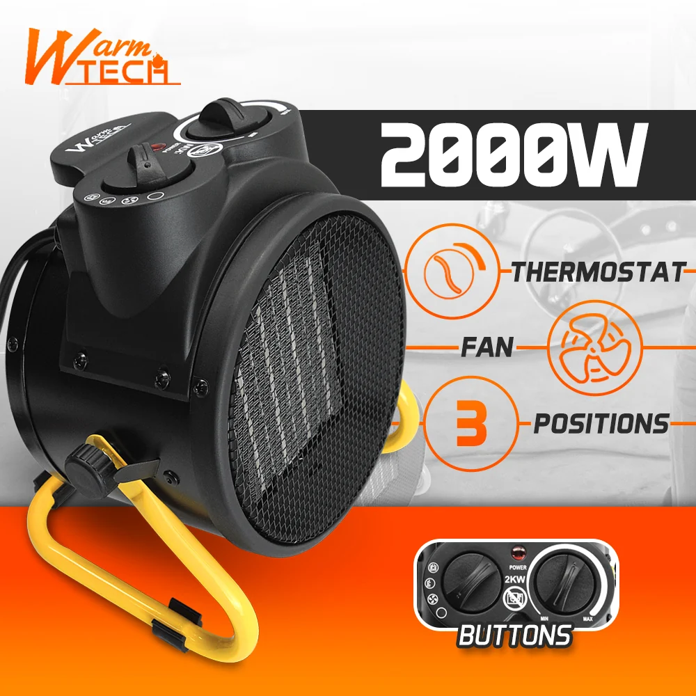 Chauffage d’atelier électrique 2000W – avec thermostat – compact & móvil