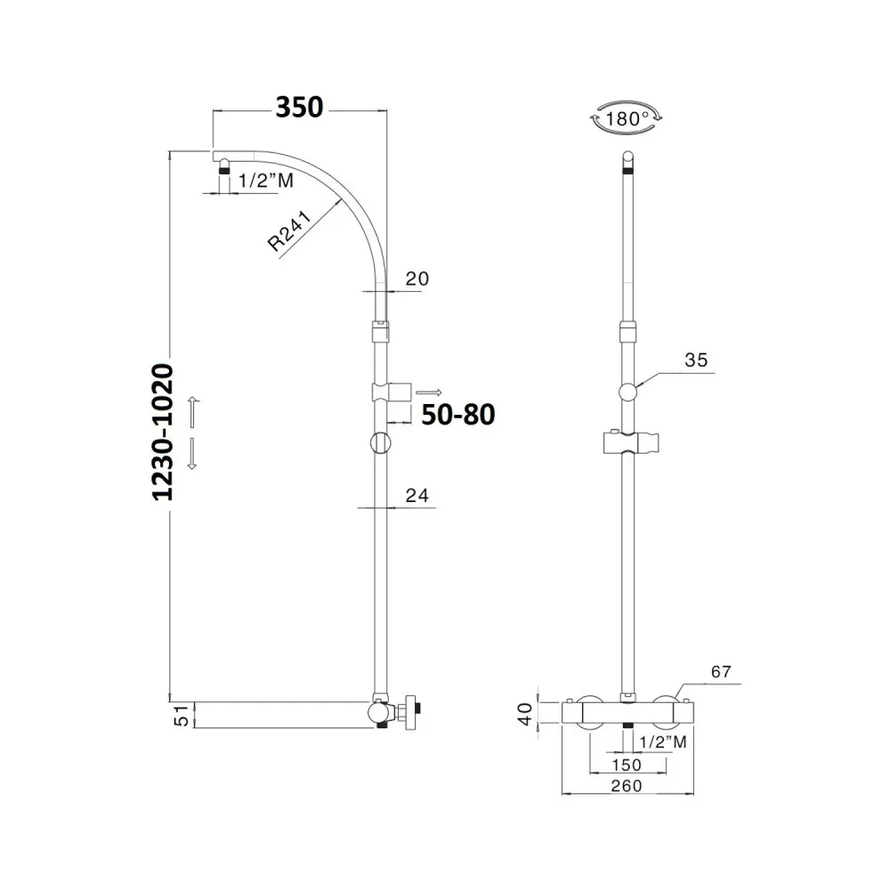 Colonna doccia 2,4cm ottone con soffione Chelsea e termostatico TM3C