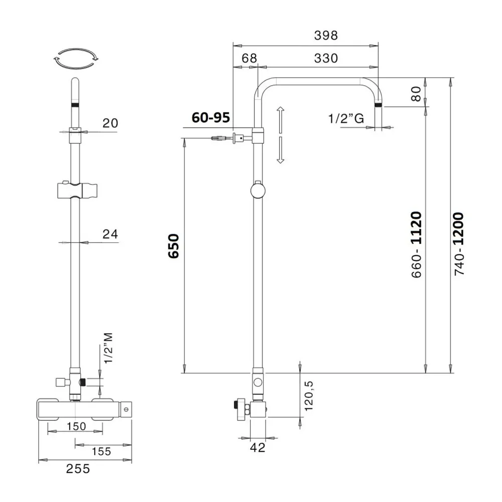 Colonna doccia C40 regolabile con termostatico TM3Q e soffione Calais